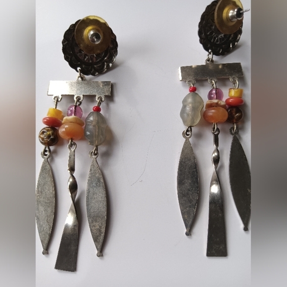 CLEARANCE SALE!  Silver and Purple Beaded Dangle Earrings - Picture 2 of 4